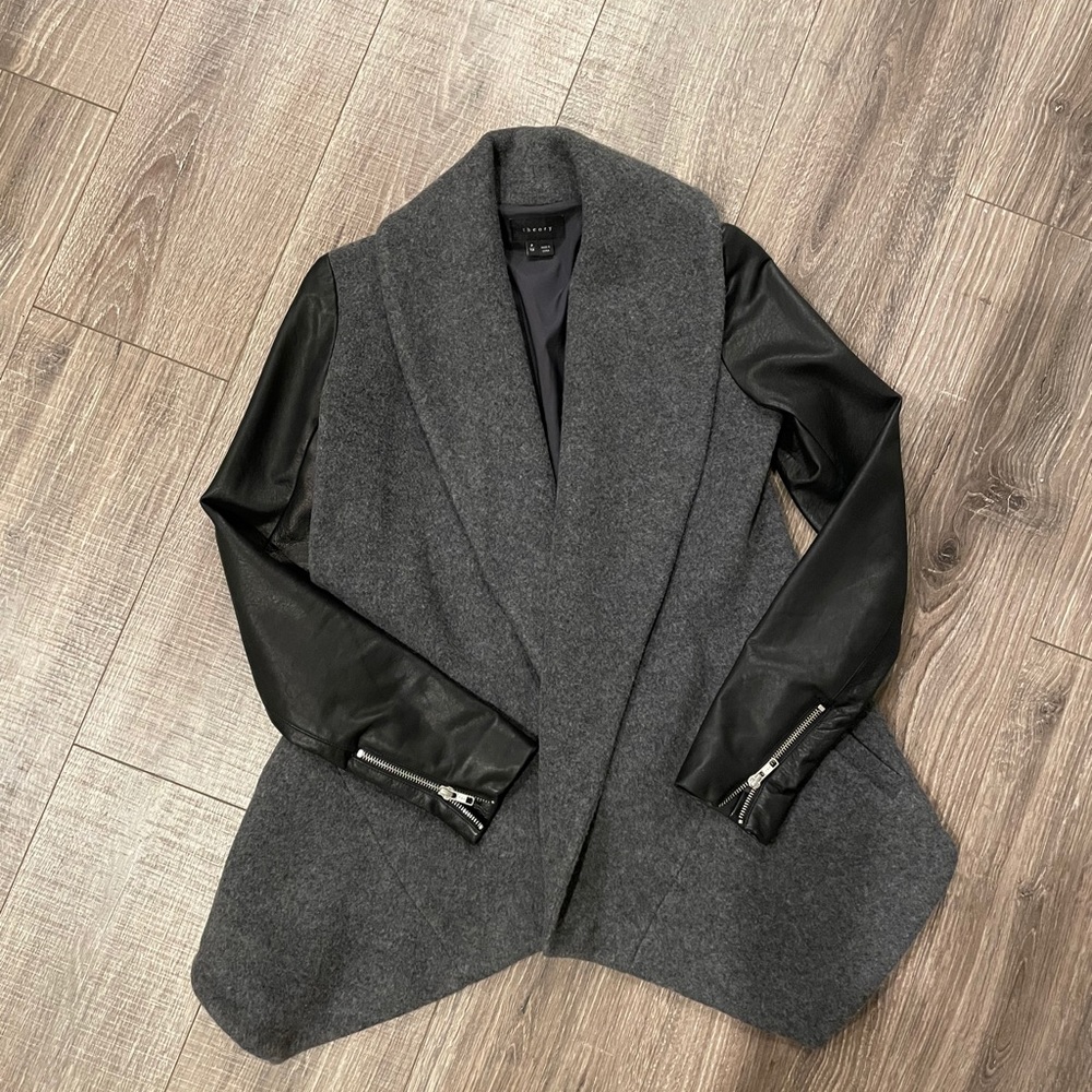 Theory Laura Wool Jacket Leather Sleeve XS